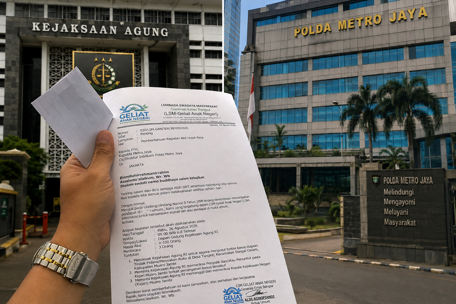 LSM GAN Geruduk Kejagung, Desak Supervisi Kasus Dugaan Perusakan Ruko di Muaro Jambi
