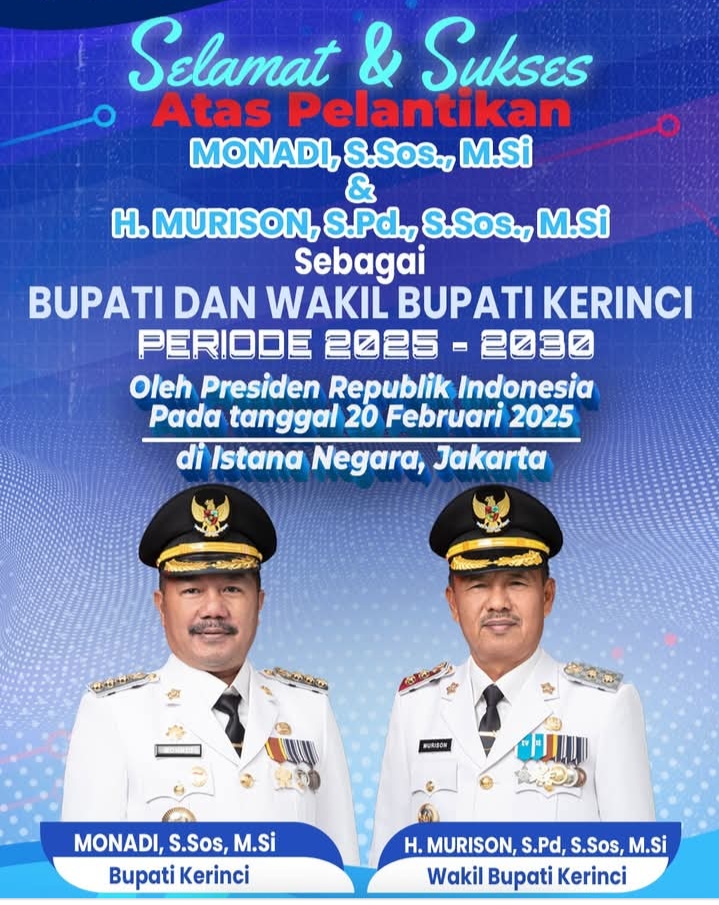 Monadi-Murison Resmi Dilantik Presiden Prabowo sebagai Bupati Kerinci, Harapan Baru untuk Kemajuan Daerah