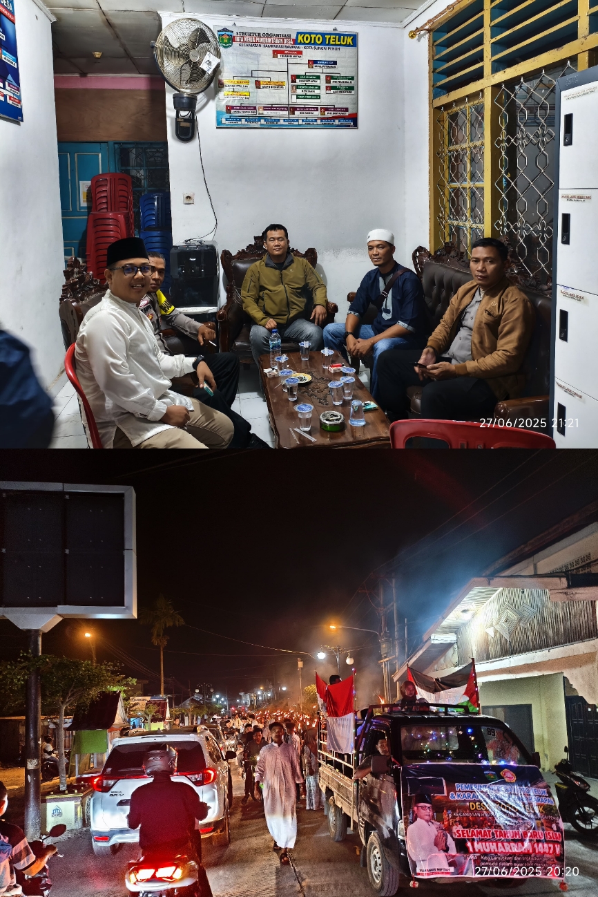Pawai Obor Meriahkan 1 Muharram di Desa Koto Teluk, Dihadiri Kades dan Dikawal Polsek AHT
