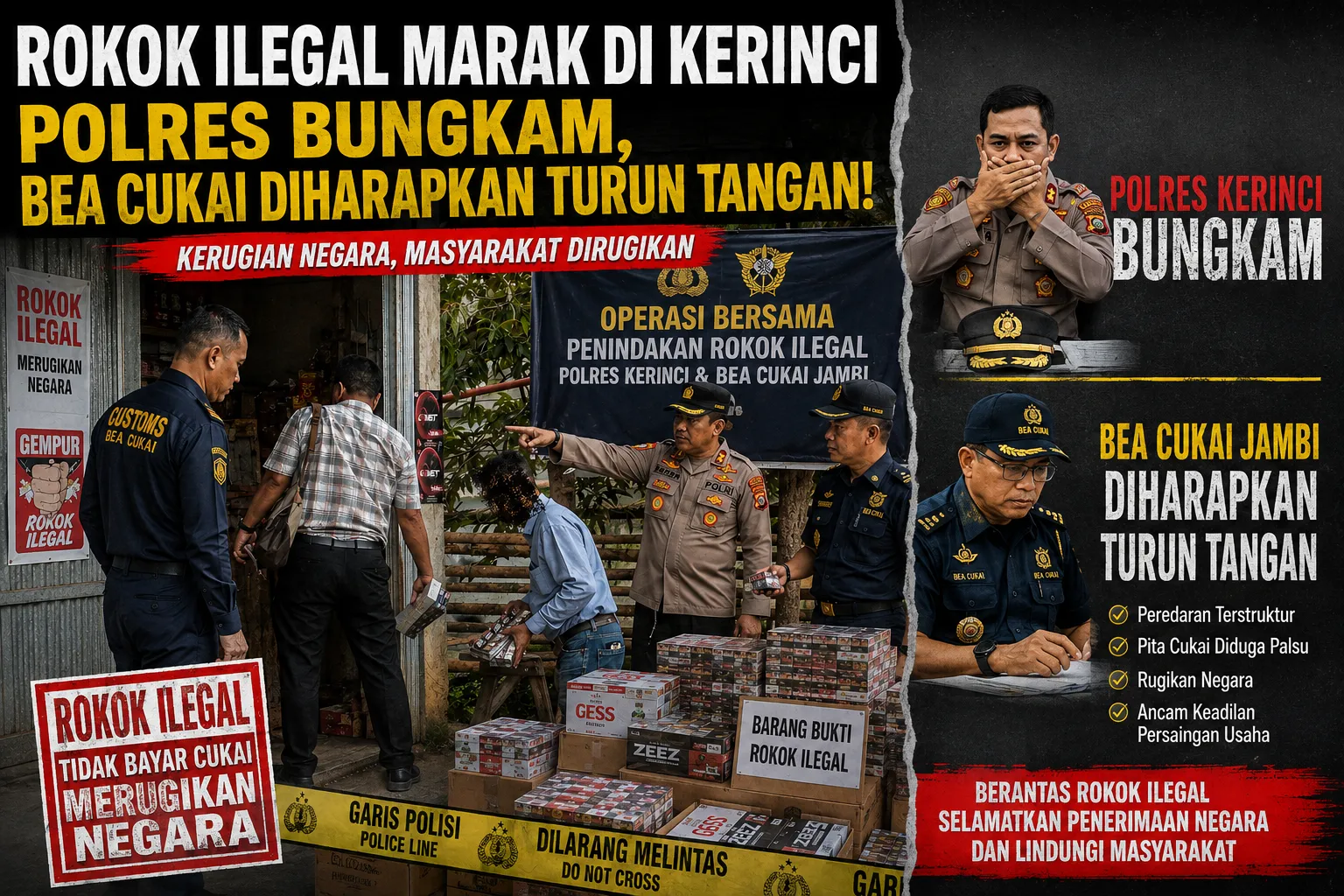 Rokok Ilegal Gess dan Zeez Marak di Kerinci, Polres Disorot dan Bea Cukai Diminta Turun Tangan