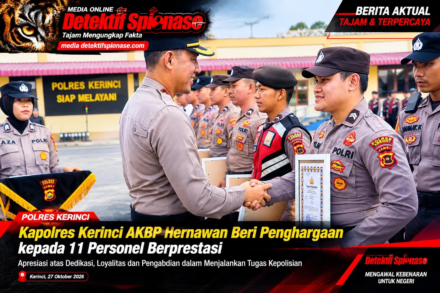 Kapolres Kerinci AKBP Hernawan Beri Penghargaan kepada 11 Personel Berprestasi